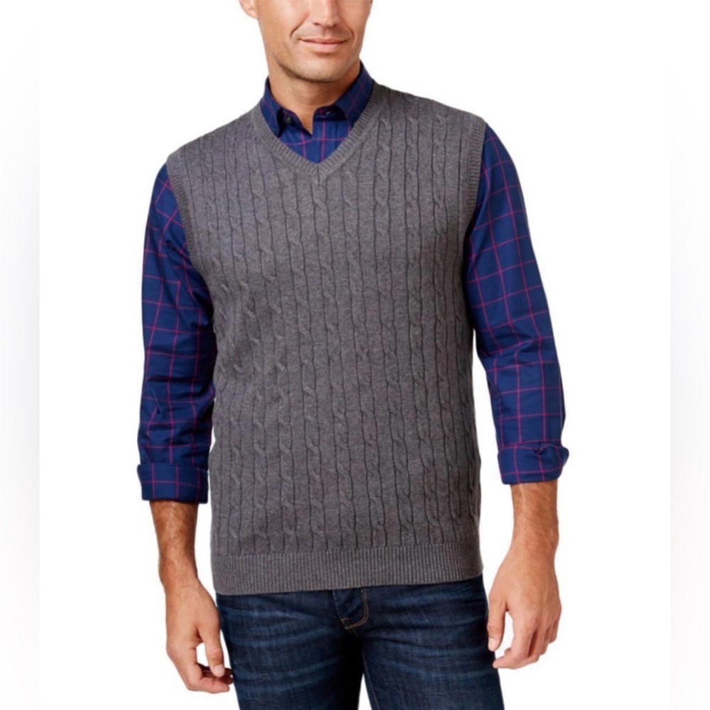 Classic‎ Vintage Mervyn’s Grey Mens Collection Cable Knit Vest Size Medium